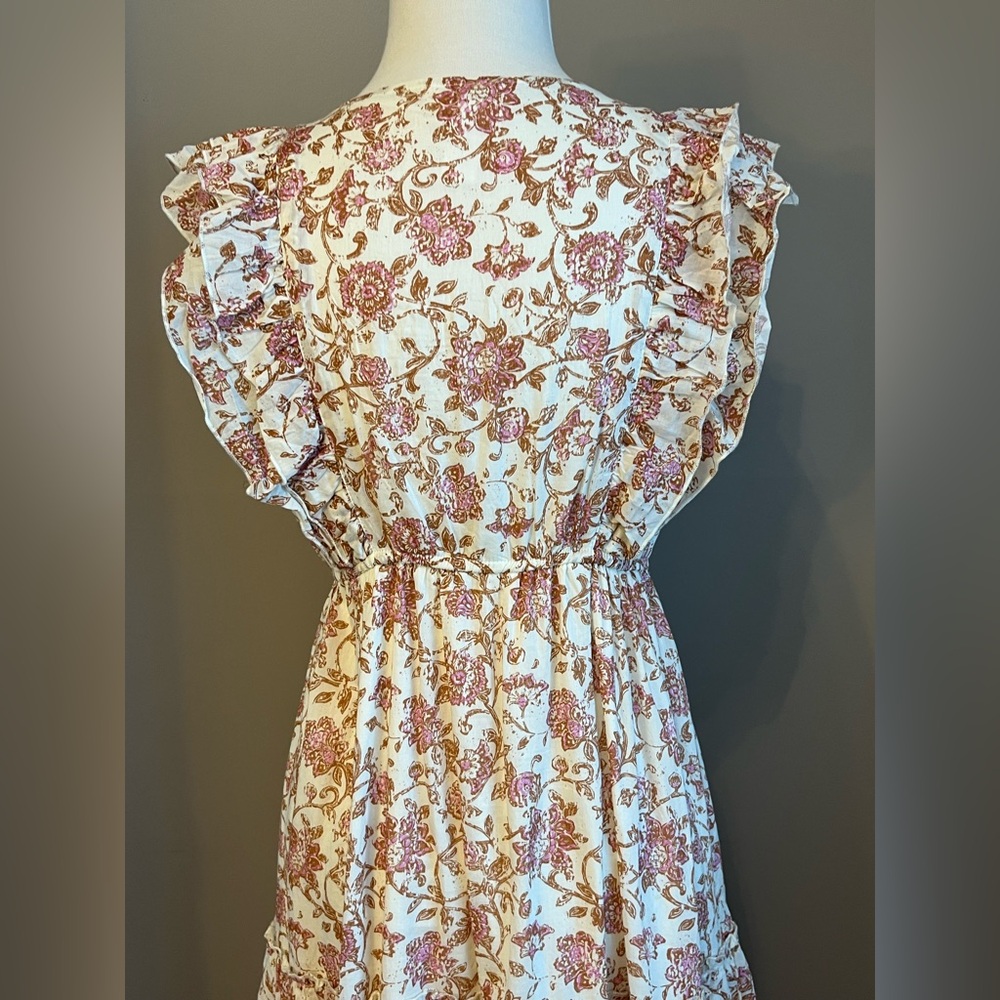 Japna Floral Ruffle Maxi Dress in Cream and Pink - Picture 8 of 9